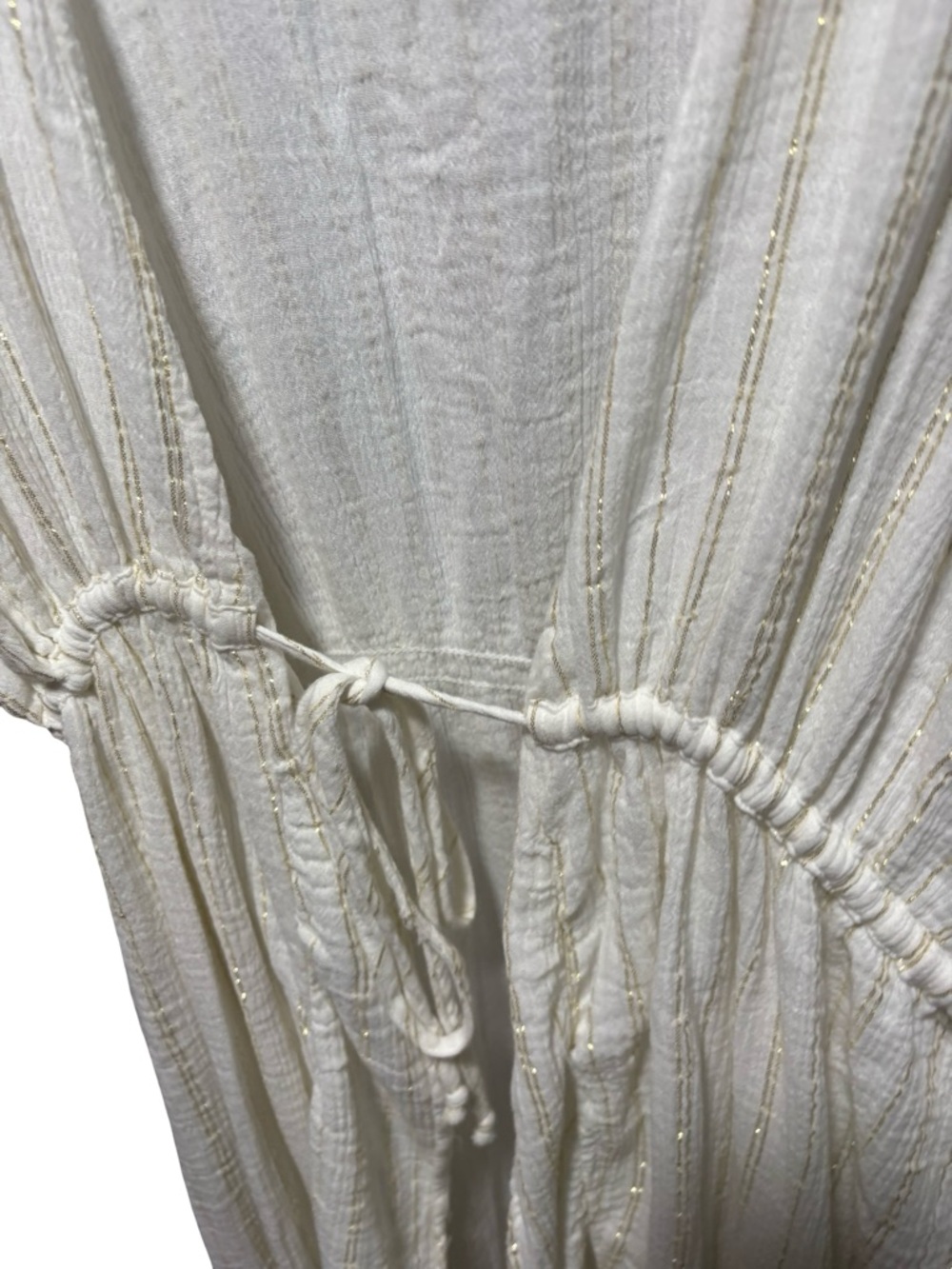 NWT Aerie Gold Lurex Stripe Gauze Maxi Swim Cover Up Kimono White L/XL - Picture 3 of 4